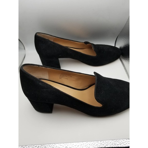 Banana Republic Chunky Heel Black Slip-On Loafers Heels Suede 6.5 - Picture 2 of 5